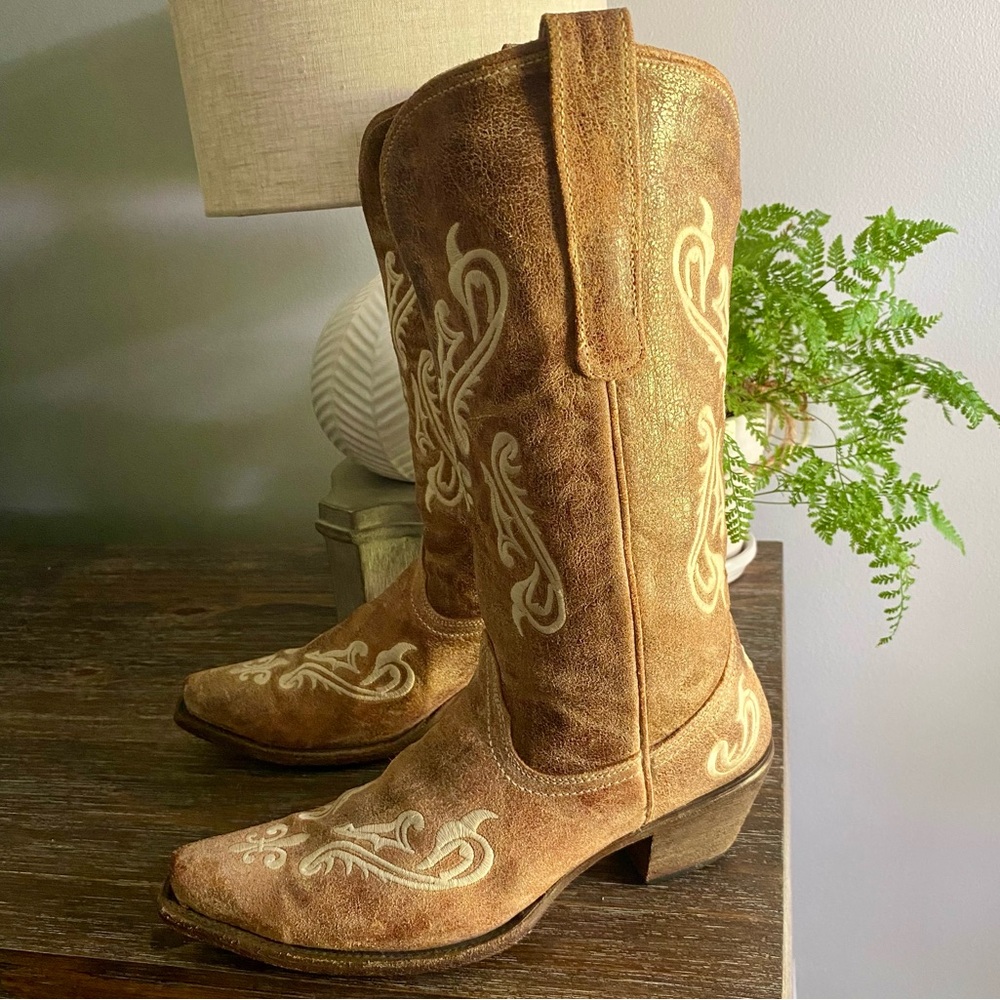 CORRAL Honey Cortez Ivory Scroll fleur de lis Cowboy Western Boots Womens 10 Tan - Picture 4 of 16